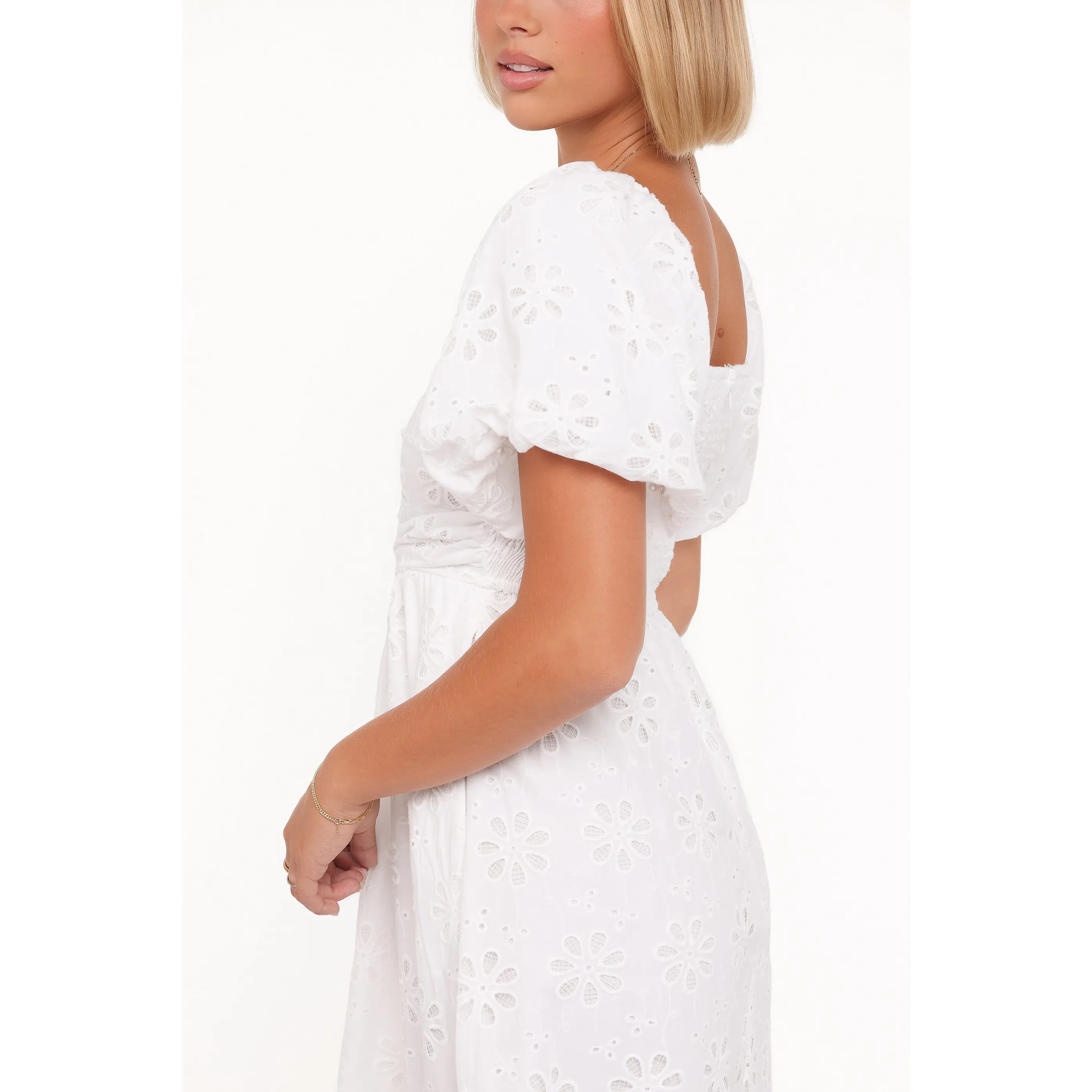 Clo Puff Sleeve Midi Dress - White Broderie - TikTok Shop Clo Puff Sleeve Midi Dress - White Broderie - TikTok Shop