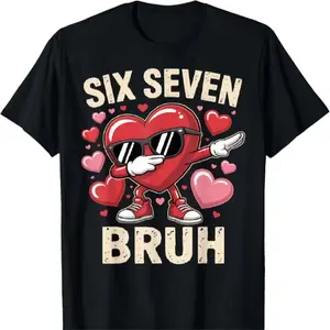 Fun Dabbing Heart 67 Bruh Six Seven Meme Valentine'S Day T-Shirt for Boys | Print, Summer Casual Short Sleeve, Crew Neck, Perfect Holiday Gift, Birthday Party Gift, Valentine'S Day Gift