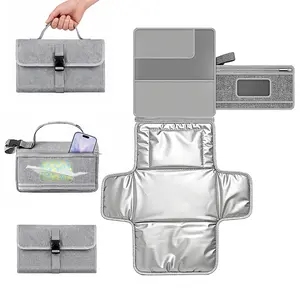 Portable Diaper Changing Pad with Shoulder Strap, Detachable Travel Changing Pad with Baby Wipes Pocket, Gifts for Baby Shower, Newborn Girls and Boys(Set with 2 Bibs)