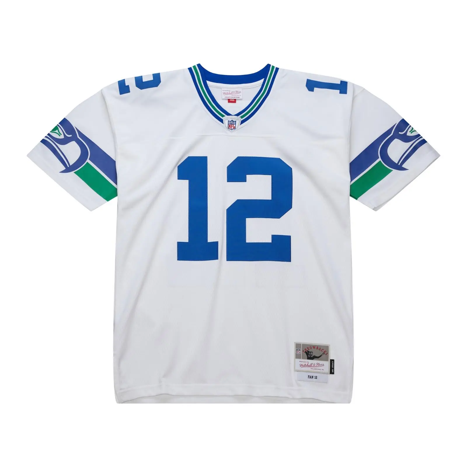 Men's 12s White Seattle Seahawks 1985 Legacy Jersey NFL Throwback Mitchell & Ness