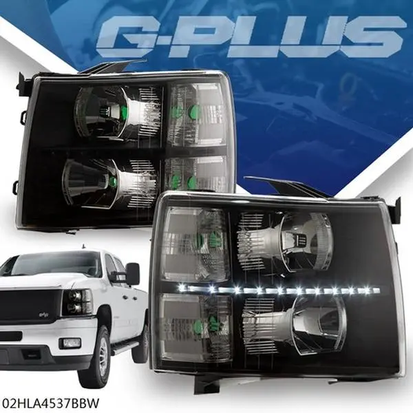 Fit for 2007-2014 Chevy Silverado Black Housing Clear Corner Headlight LED DRL G-PLUS