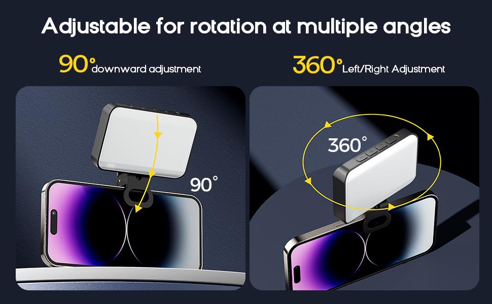 LED Portable Selfie Light, 60 LEDs, Rechargeable 800mAh, Clip-on LED Light Panel, Dimmable 3000-6500K, CRI 97+, 3 Lighting Modes, Suitable for Mobile Phones, iPhones, Webcams, Laptops, Photos, Makeup