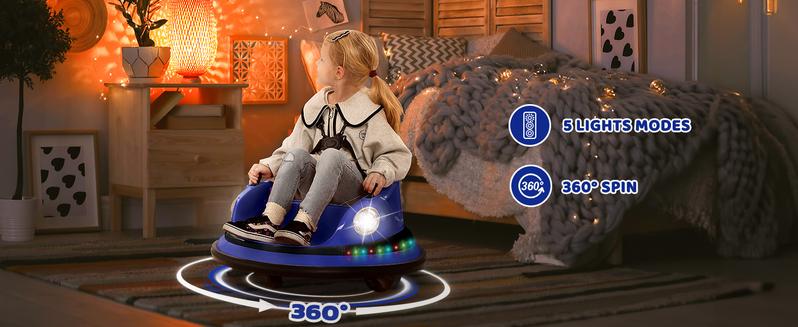 Dripex 12V Bumper Car for Toddlers, Kids Electric Ride-On Toys W/Remote, 2 Speeds, 360° Spin, LED Lights, Music & DIY Stickers, Gift for 3-6 Boys Girls