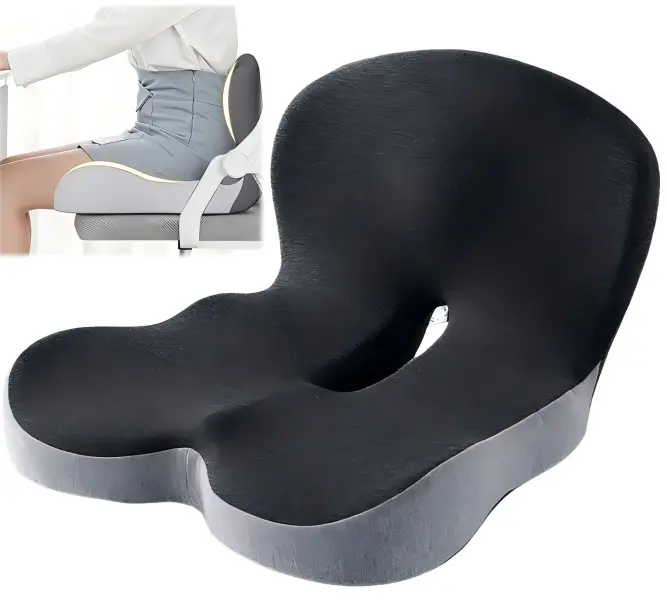 Ergonomic Slow Rebound Memory Foam Seat Cushion - L-Shaped Integrated Pad, Removable Machine Washable Cover, Stays Put Grip, Durable Construction, Hip & Back Support, Pressure Relief for Office Chair, Car Use