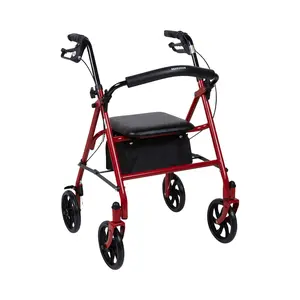 McKesson Durable Steel Rollator Red - 4 Wheel Walker with Seat and Storage