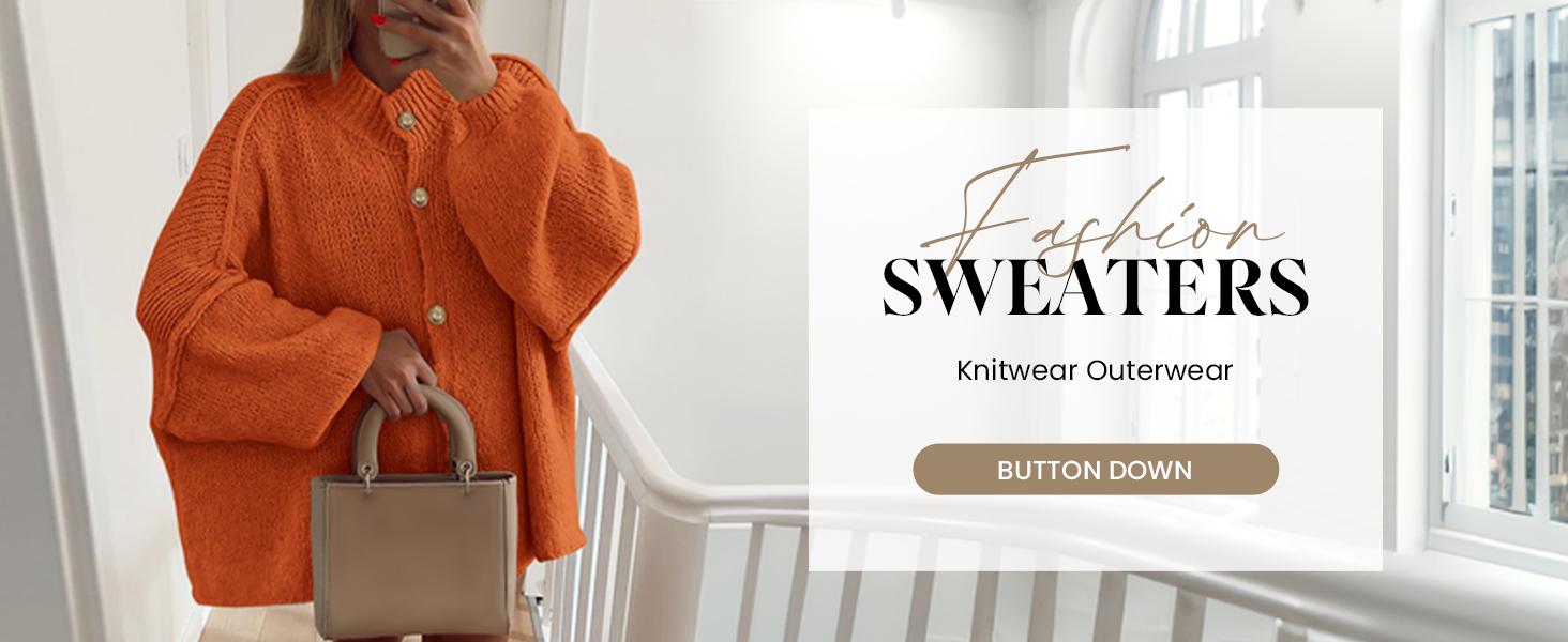 PrettyGarden Women's Winter Button Down Cardigan Sweaters Mock Neck Lantern Long Sleeve Chunky Knit Jacket Trendy Outerwear