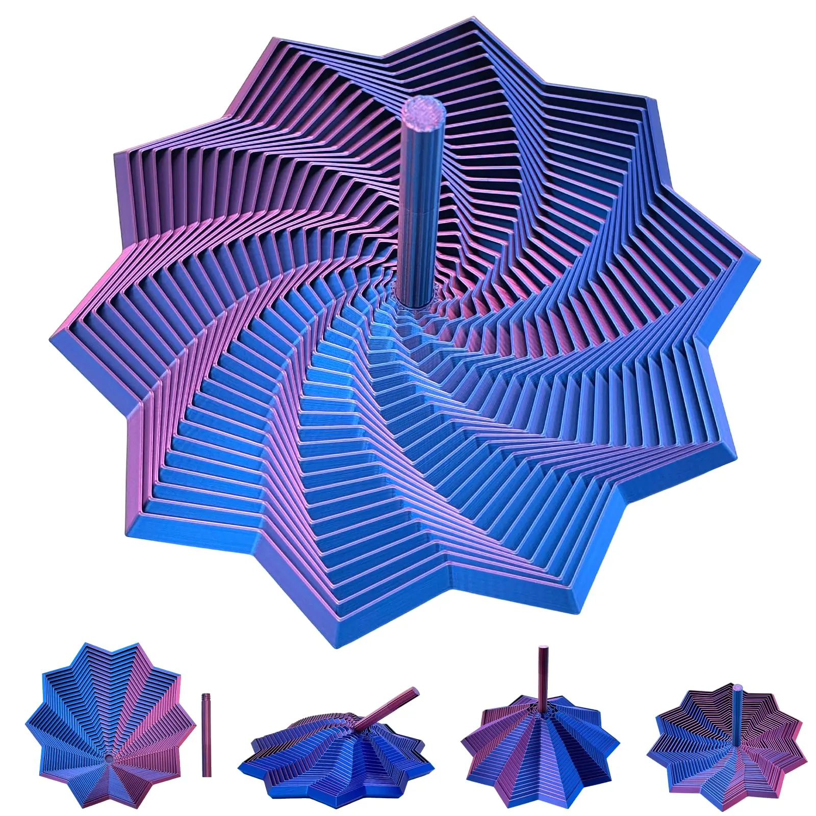 3D Printed Expanded Sensory Fidget Star,Stress-Relief Spinning Tower Toy with Handles,Sensory Toys for Adults & Teens,Honeycomb Whirling Spiral Design for ADHD & Stress Relief (Purple-Blue,L-25rings) Stress Relief Model Fidget Gadget