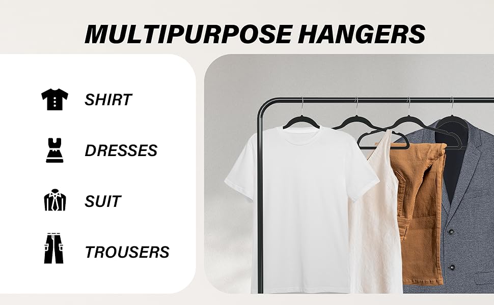Simple Deluxe Velvet Hangers 30 Pack - Non-Slip Black Plastic with 360° Swivel Hooks for Heavy Duty Storage in Closet - Wooden