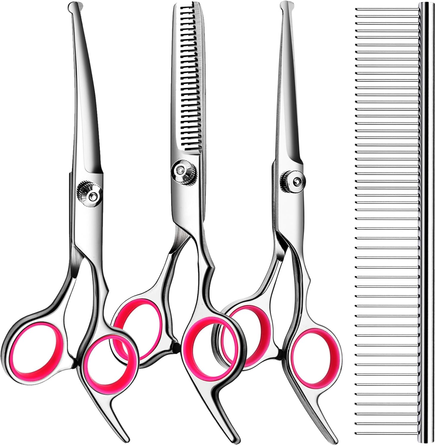 5-in-1 Professional Dog Grooming Scissors Kit – Pet Grooming Shears with Safety Round Tips, Titanium-Coated Stainless Steel for Dogs & Cats