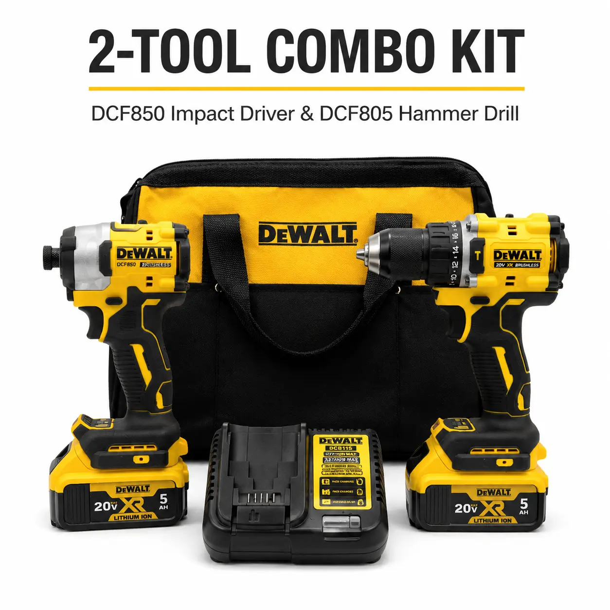 DEWALT DCF850 & DCF805 Combo Kit - Impact Driver, Percussion Drill, Professional Construction  Bundle for Heavy-Duty Fastening & Drilling homedecor gift unique plumbing installation multi-functional hand rpm speed hardware project portable  torque tool ho