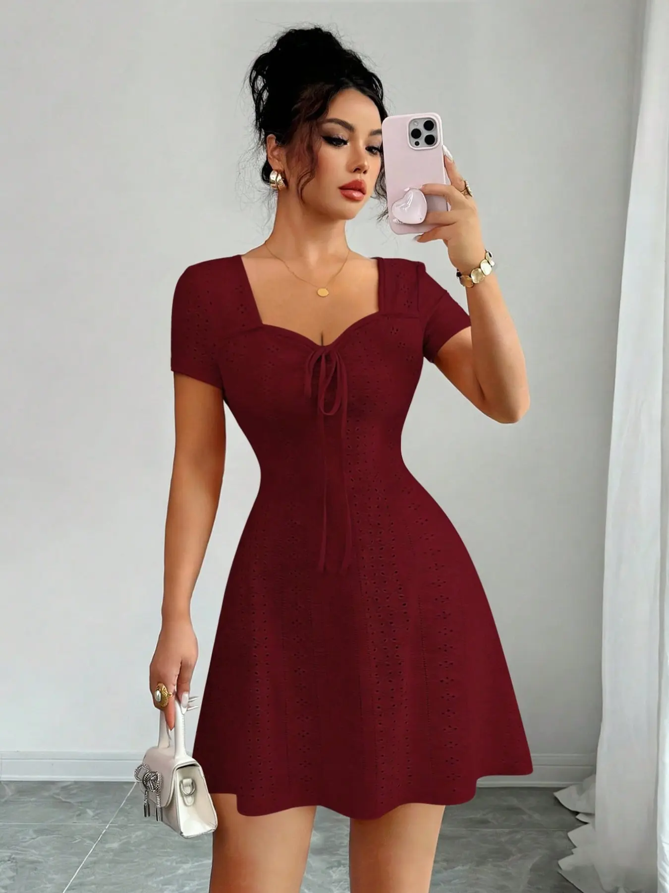 New Summer Knit Dress, Elegant Slim-Fit Bow-Tie Short Dress for Women, Chic Elegant Fitted