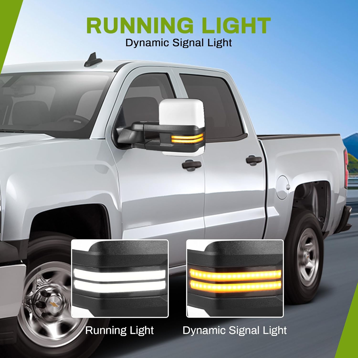 YITAMOTOR Towing Mirror for 2014-2018 Silverado Sierra 1500 2500 HD 3500 HD, Power Heated Switchback LED Turn Signal Light Running Light Manual Telescoping Folding White