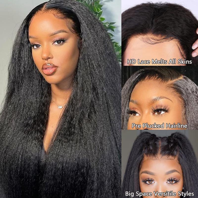 Kinky Straight 360 HD Full Lace Wigs Glueless Wig Human Hair Brazilian Yaki Straight 13x6 HD Lace Frontal Wig Preplucked 220% High Density
