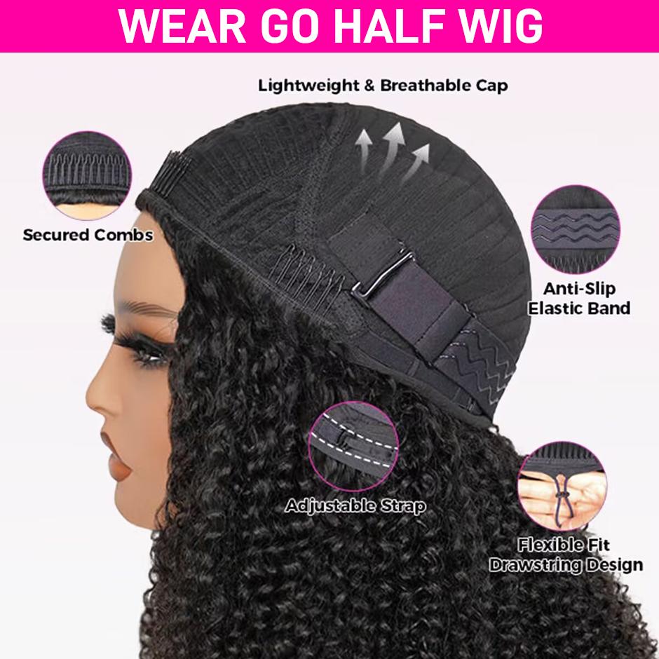【3 IN 1 Half Wig】FORGIRL FOREVER Flip Over Wear Go Half Wig With Drawstring Invisible Hairline Kinky Curly Wear Go Glueless Wig Beginner Friendly