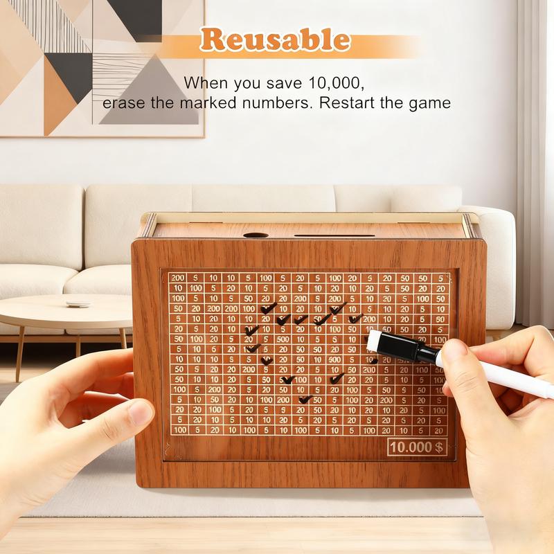 Wooden Cash Money Saving Box,Piggy Bank for Kids & Adults,10000 Savings Challenge Box,Coin Bank Toys Gift for 3-12 Year Old Boys & Girls (10000 Dollar)