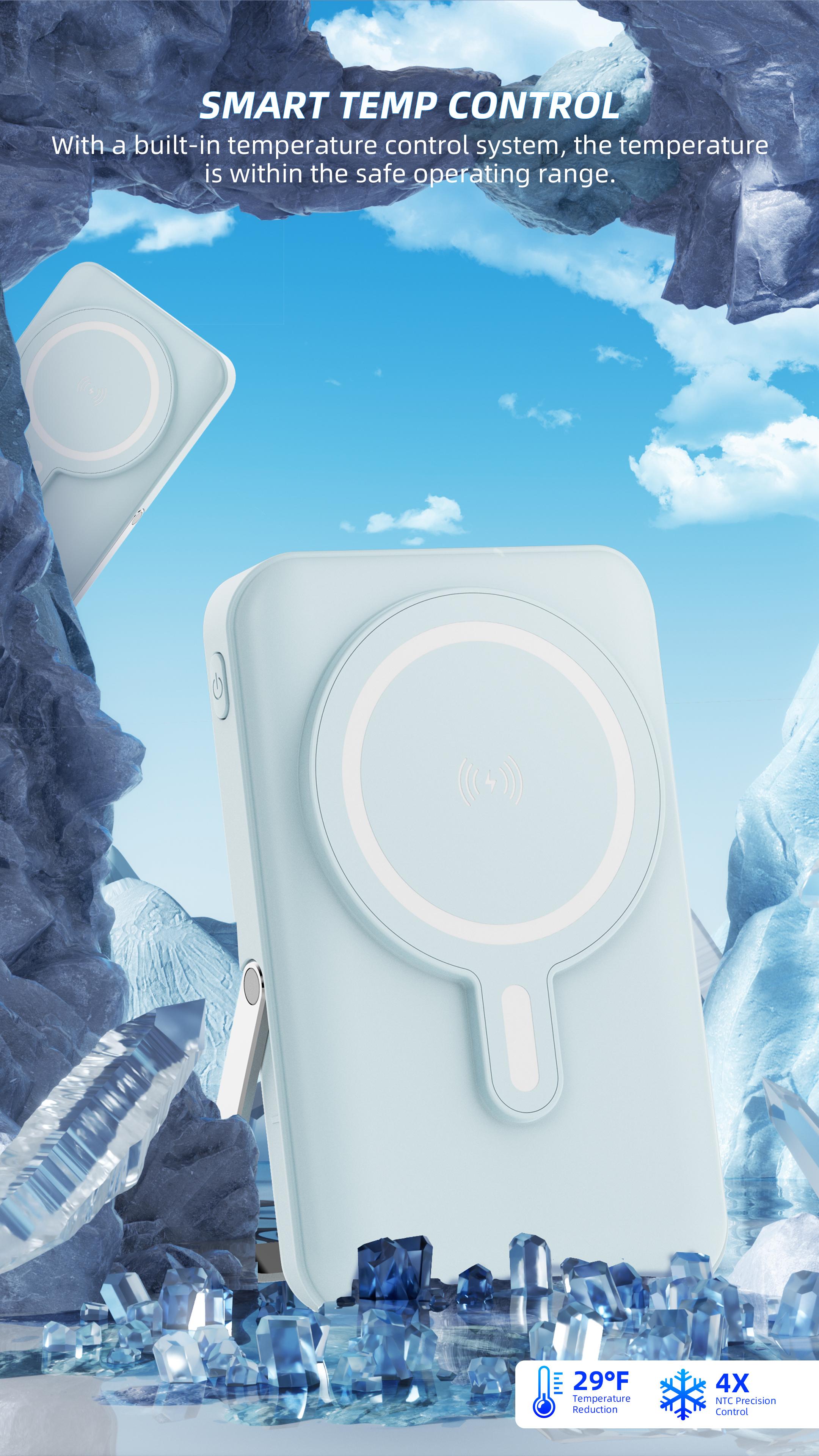 10000mAh foldable wireless portable power bank features a magnetic charging port, a USB-C data cable, an LED display, and supports magnetic battery packs, 22.5W PD fast charging, and is compatible with Android phones and smartphones. Christmas gift.