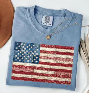 Comfort Colors 4th of July Shirt, Retro American Flag Shirt, Patchwork USA Shirt, Patriotic Shirt, Fourth of July Tee, USA Flag Tee
