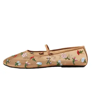 Women's Embroidered flowers Mesh Breathable Fashion Ballet FlatsComfortable Casual Flat Shoes for Summer, Stylishand Lightweight Design Footwear