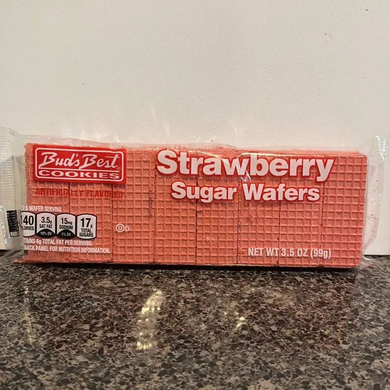 Bud's Best Cookies Strawberry Sugar Wafers 3.5 Oz Pack of Cookies with Nutritional Information