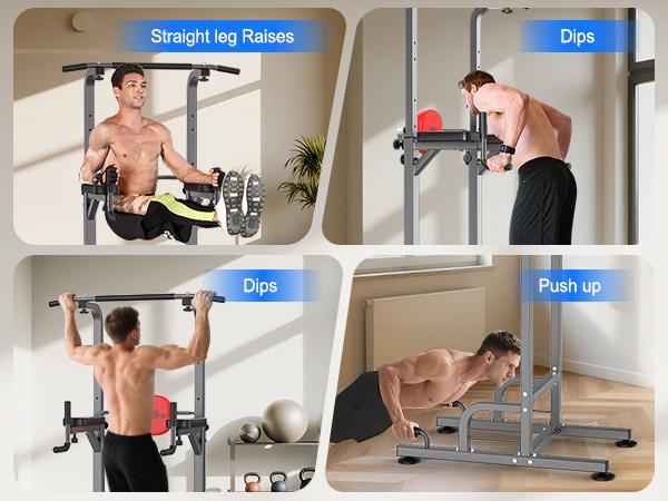 Relife Sports Power Tower Pull Up Bar Station Workout Dip Station for Home Gym Strength Training Fitness Equipment Newer Version