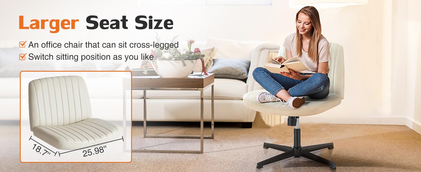 Sweet Furniture F Height Adjustable Criss Cross Chair - Armless Desk Chair No Wheels Cross Legged Office Chair Wide Swivel Home Office Desk Chairs