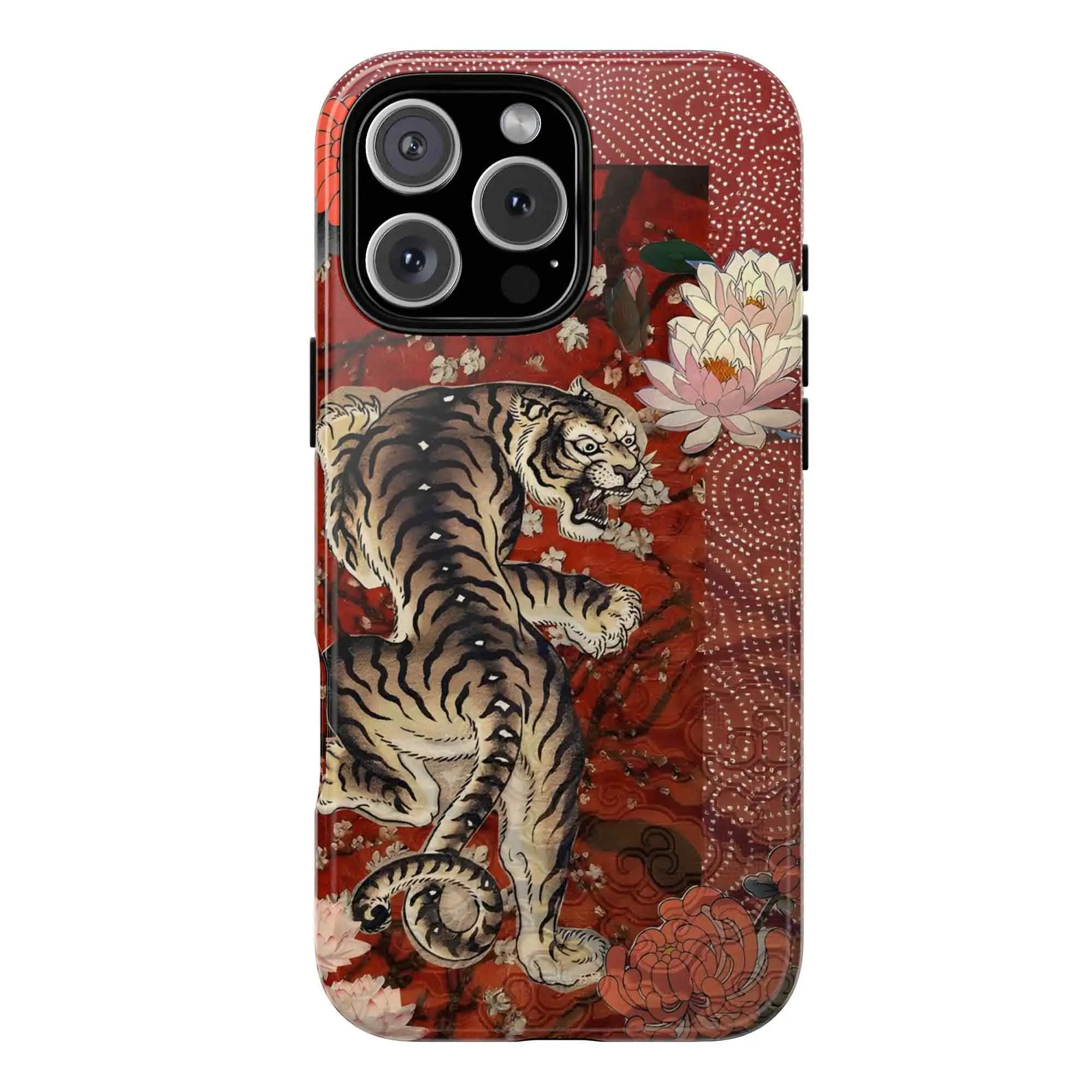 Vintage Chinese Tigers Phone Case, Cute Tiger Collage, Japanese Traditional Art Print Big Cat Case For iphone 17 pro case 16 15 14 13 12 11 Max Plus Air & Samsung S25 S24 S23 Ultra Galaxy A16 A15 5G
