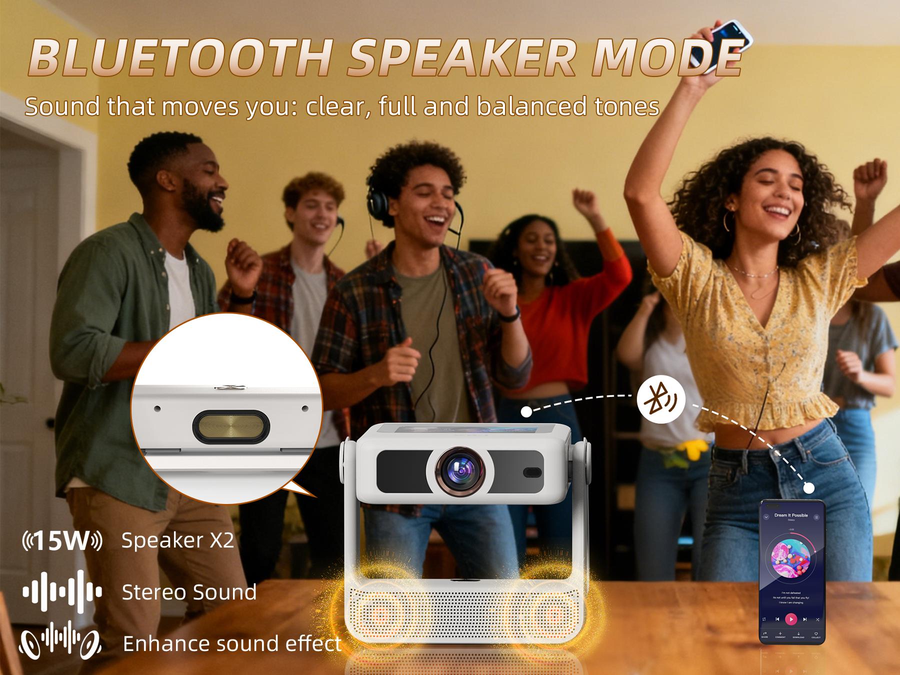 【TouchScreen/Built-in APPs/Auto Focus Keystone】XBJ Smart Portable Projector with Touch Tablet, 4K Support Outdoor Proyector, WiFi6 Bluetooth for Home Theater/Gaming/Outdoor (270° Stand & 250") Lcd Audio Lcd Audio Automatic Noise Space video