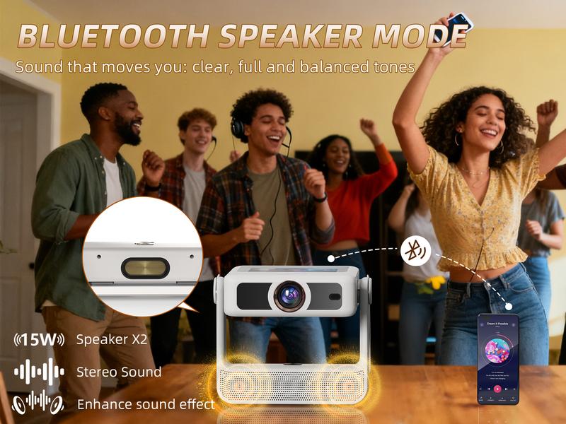 【TouchScreen/Built-in APPs/Auto Focus Keystone】XBJ Smart Portable Projector with Touch Tablet, 4K Support Outdoor Proyector, WiFi6 Bluetooth for Home Theater/Gaming/Outdoor (270° Stand & 250") Lcd Audio Lcd Audio Automatic Noise Space video