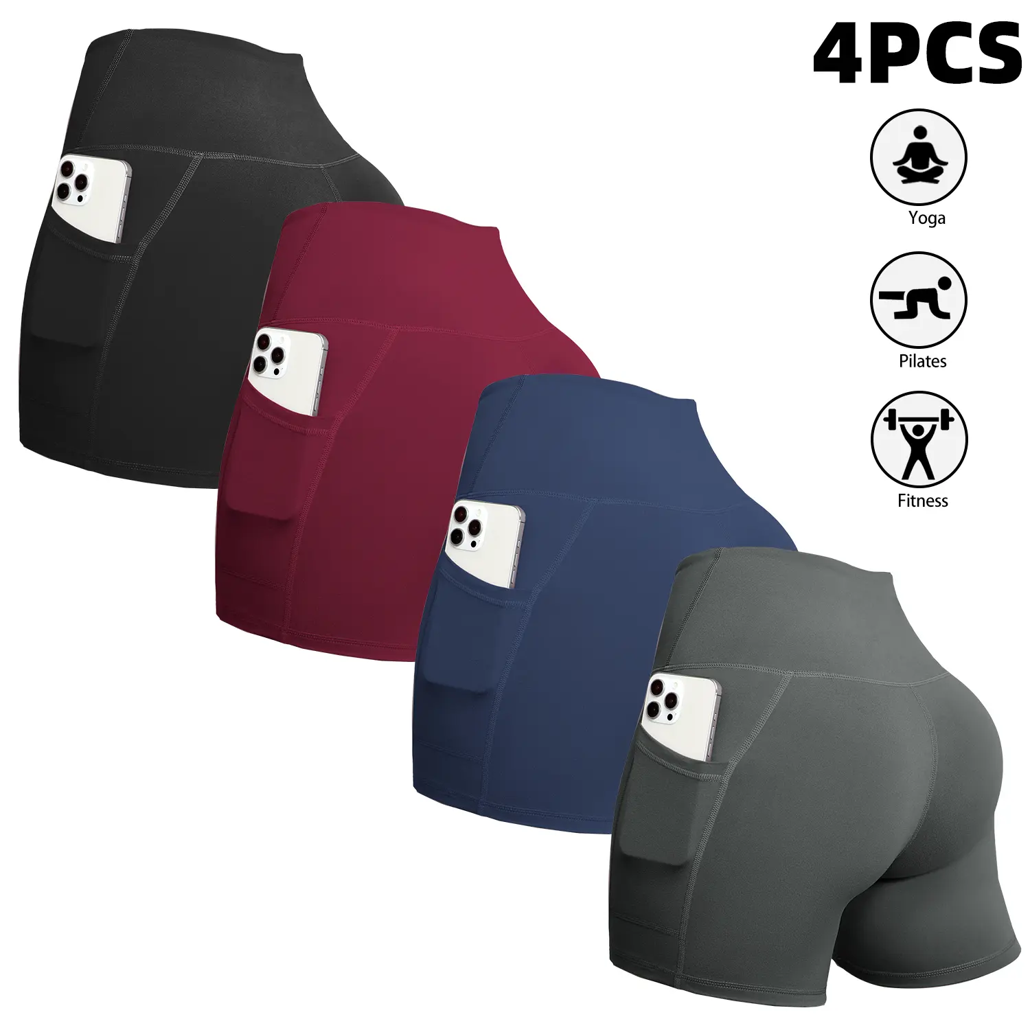 4PCS-Black+Gray+Navy+Red