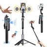 74.8in 360° Angle Control Auto Face Tracking Selfie Stick Tripod with Cellphone Clip, Magnetic Support, Gesture Control, Wireless Rechargeable Tripod Remote, Mobile 2-Phone Simultaneous Live-Streaming/Recording for iPhone 17/16/15/14/13, Android