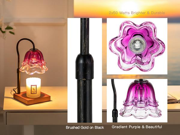 Gradient Purple Flower Candle Warming Lamp with Timer, Vintage Height Adjustable with 2 Bulbs, Wax Warmer Dimmable Gothic Halloween Decor Gift for Women, Halloween gifts, Christmas gifts