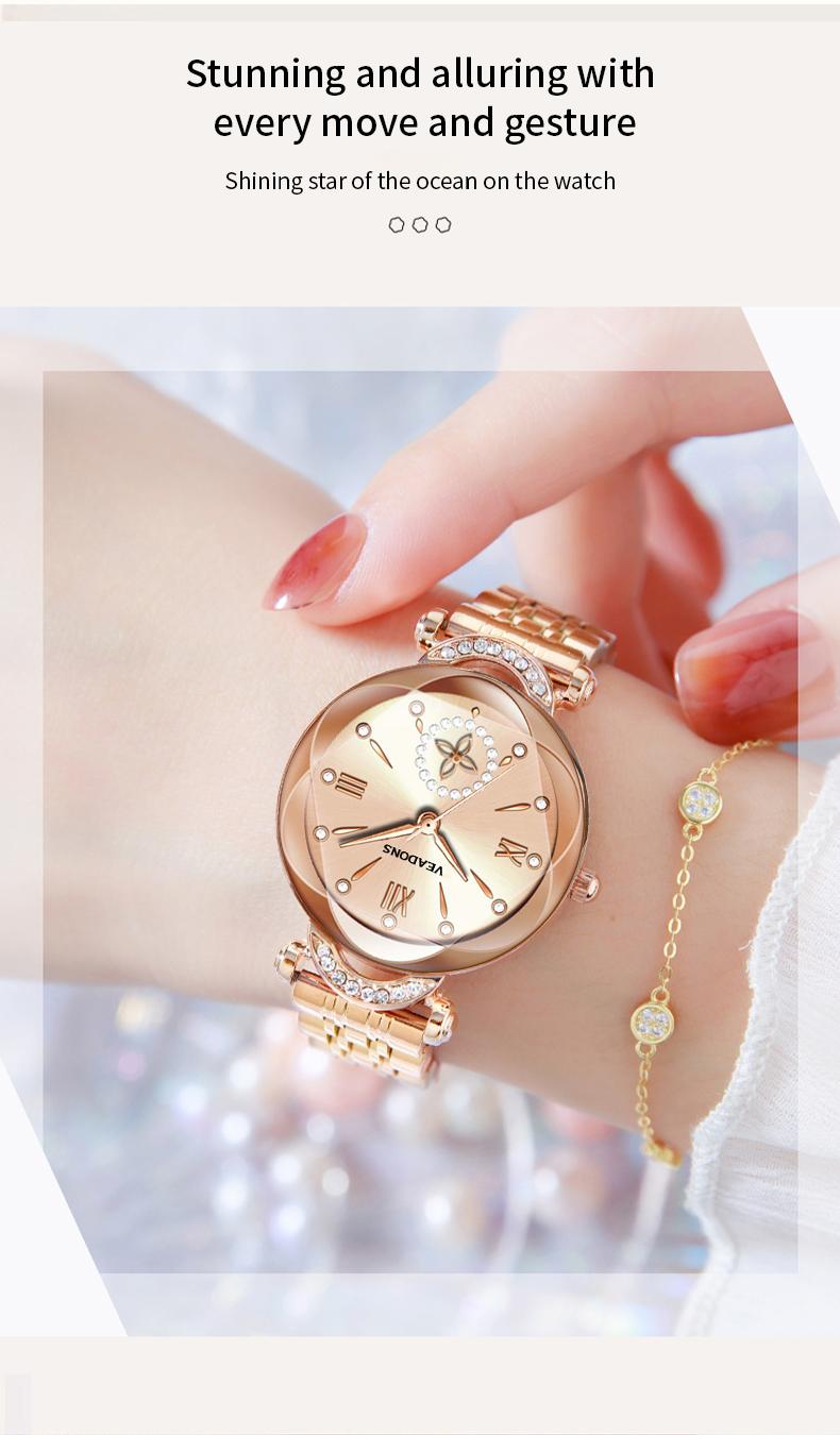 Luxury Watch  Women's Jewelry Watch Valentine’s Day Gift Elegant Diamond Cut Crystal Four Leaf Clover Pearl Elements Stainless Steel Case Waterproof Design for Daily Wear or Gifting ChristmasGift