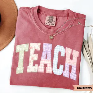 Comfort Colors Print Faux Patchwork Teacher Shirt, Teacher Life Graphic Tee, Back to School T-shirt, Teacher Appreciation Gift