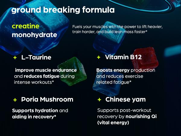 Thinbi Creatine Monohydrate Gummies 10000mg with L-Taurine & Vitamin B12 120 Sugar-Free Gummies for Muscle Strength & Energy Boost
