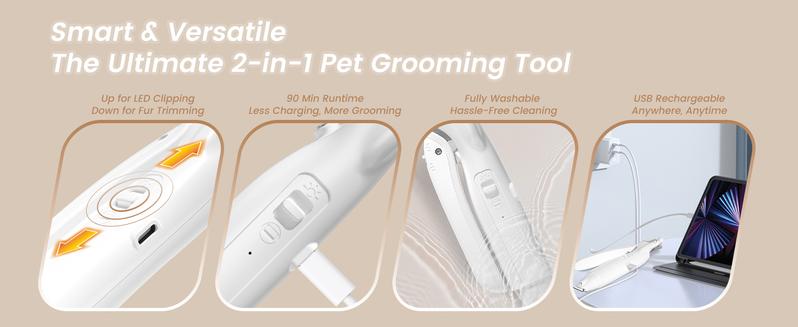 Vankoo 2-in-1 Pet Grooming Tool – LED Dog Nail Clipper & Paw Hair Trimmer, Rechargeable & Waterproof, Safe for Dogs & Cats
