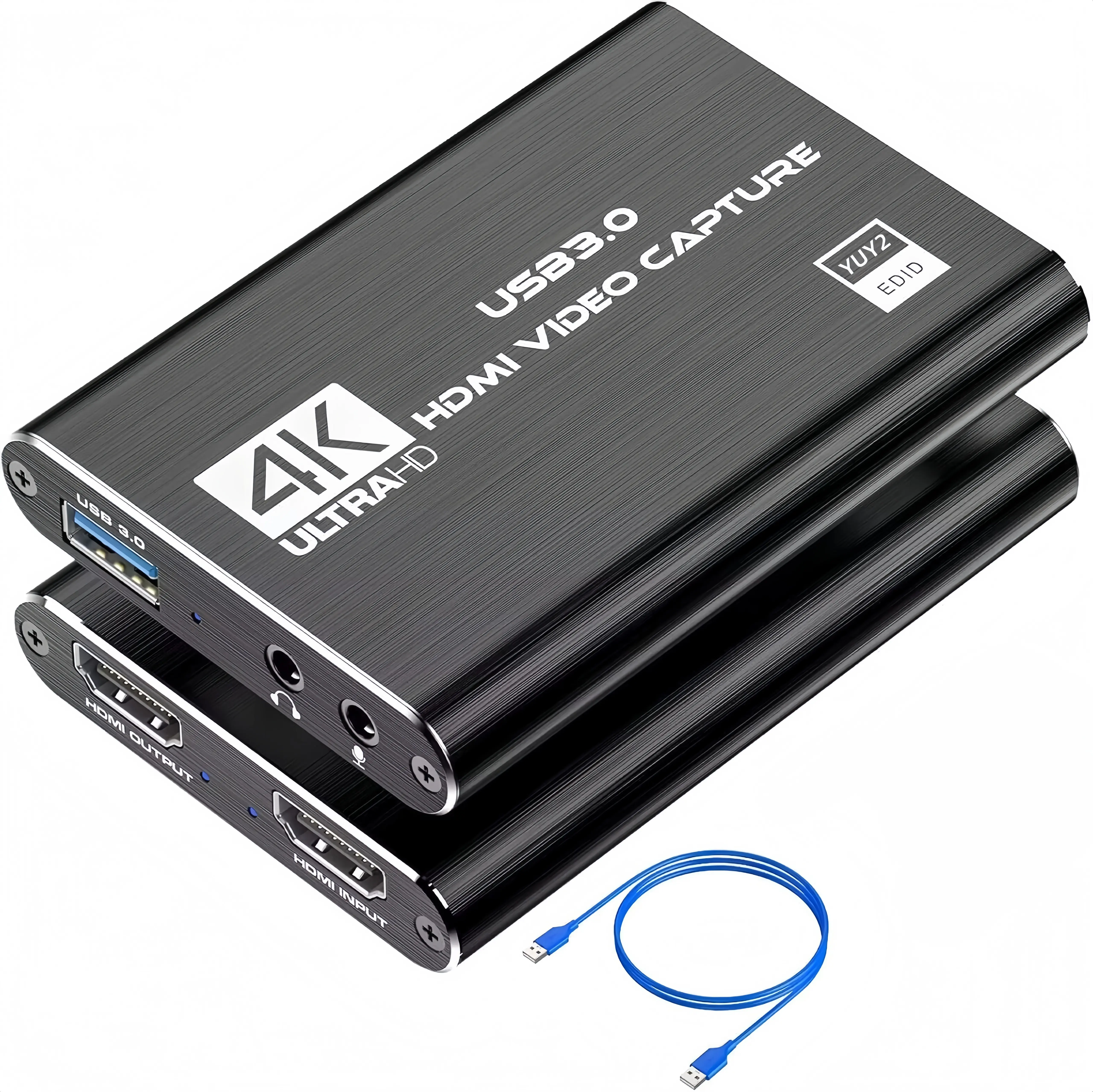 HDMI to USB 3.0 Video Capture Card with Microphone & USB Ports, High-Definition Recording Accessory for Computer, Xbox, Digital Black Tech Gift for Boyfriend