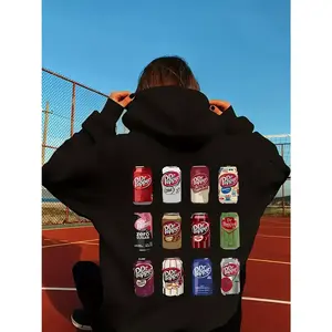 Women's Dr Pepper Can Print Hoodie, Casual Pullover with Kangaroo Pocket, Stretchy Polyester, Winter Fashion Sweatshirt, Adult Size, Knit Fabric, Open Front