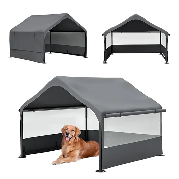 Extra Large Collapsible Outdoor Canine House - Camping Steel Pet Canopy Tent, Big Dog Shade Shelter with 3-Side Mesh Design, Oxford Fabric UV Rainproof Breathable Cover, Hiking Compatible, Foldable Bag Included, 6.5kg Capacity, Canines