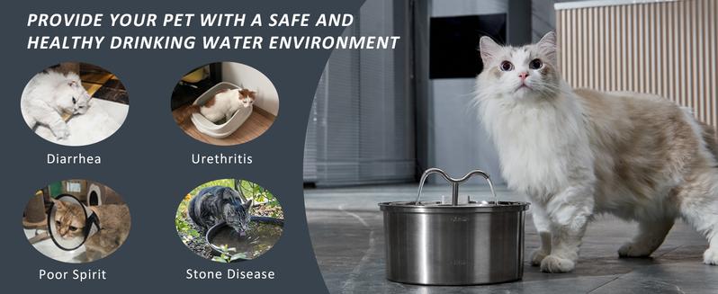 3.2L D03 Stainless Steel Cat Water Fountain – BPA-Free, Filtered, Ultra-Quiet Dispenser for Cats & Dogs| Wired plug-in model
