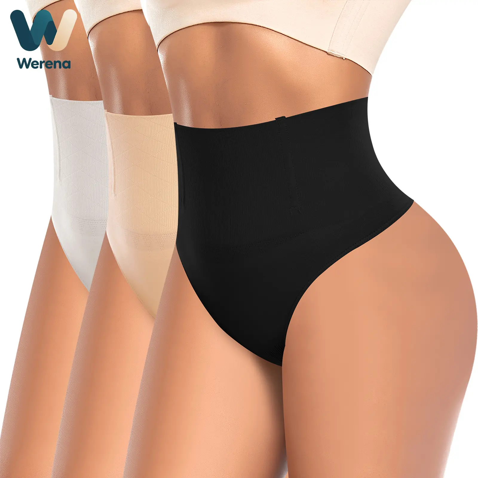 Werena Shapewear Thong for Women Tummy Control Body Shaper High Waisted Anti-rolling Seamless Soft Breathable Shaping Underwear