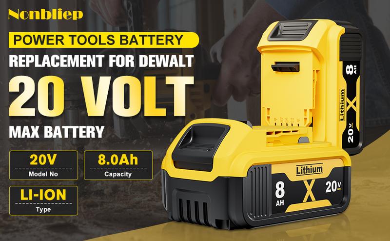2Pack 8.0Ah Lithium Replacement for Dewalt 20V Battery Max XR Cordless Tools DCB180 DCB205 DCB206 DCB206-2 DCB200 DCB204 DCB204BT-2 DCB203 DCB201 DCB207