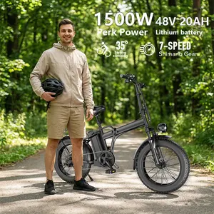 bicycle Electric Folding Bicycle 1500W Peak Power 35km/h 48V 15Ah Battery 45-65km Range 2-Person Seat LED Lighting 20-Inch Tires Full Suspension Shimano Transmission  bike  brakes ebike