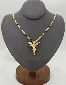 Gold Angel Necklace: 3mm Curb Chain, 14k Heavy Plated Gold, Unisex