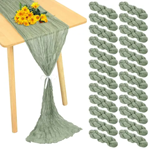 MTREO 8 12 24 Pack 10Ft Cheesecloth Table Runner 20x120 Inch Rustic Gauze Table Runner Romantic Long Sheer Fabric Cheese Cloth Table Runner for Wedding Party Bridal Baby Shower