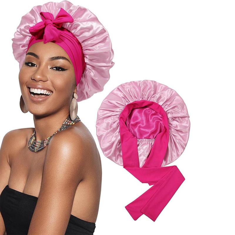 Double Layer Satin Bonnet Silk Like Texture for Sleeping Sleep Cap Hat Hair Bonnets with Elastic Tie Band for Curly Hair Nightcap