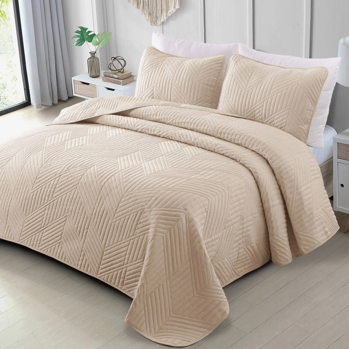 【Back to School】Exclusivo Mezcla Quilt Bedding Set, Lightweight Bedspreads Soft Modern Geometric Coverlet Set for All Seasons