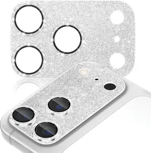 Compatible with iPhone 17 Pro Max Camera Lens Protector Bling, Ultra HD Tempered Glass Shiny Diamond Camera Plate Sparkle Screen Protection, 9H Anti-Scratch & Easy Install, Glitter Sliver