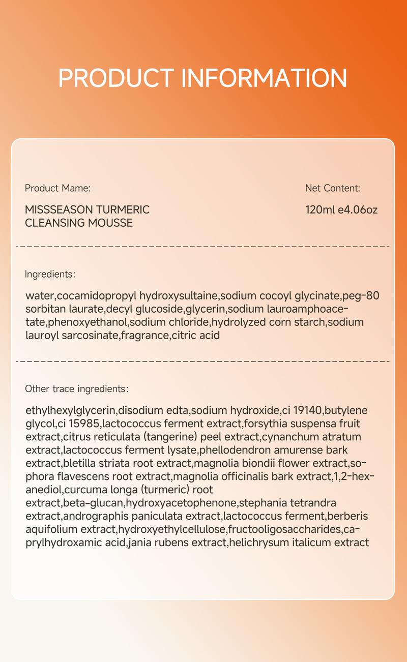 MISS SEASON Facial Cleansing Care Set - Turmeric Cleansing Mousse 120ml & Exfoliating Gel 60g - Double Care for Deep Cleansing & Radiant Glow - Citrus Reticulata Extract Included MISS SEASON Facial Cleansing Care Set - Turmeric Cleansing Mousse 120ml & Exfoliating Gel 60g - Double Care for Deep Cleansing & Radiant Glow - Citrus Reticulata Extract Included