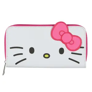 Sanrio Hello Kitty Wallet Women's 3D Bow Faux Saffiano Leather Full Zip Around Wallet