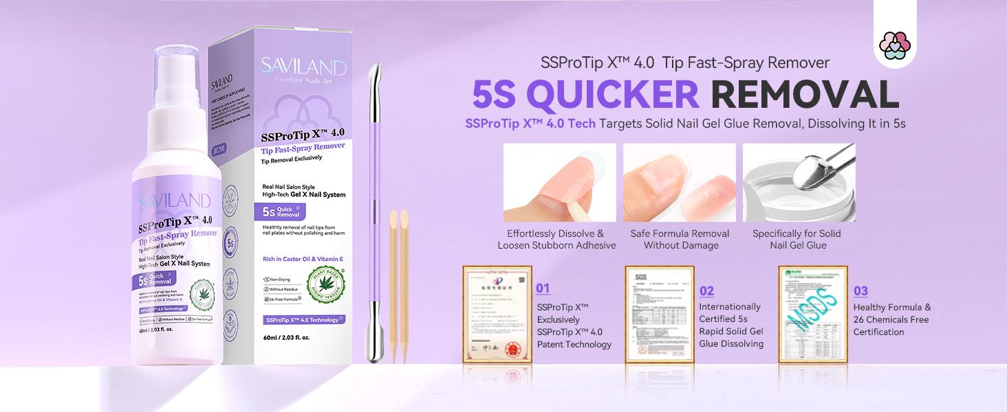 SSProTip X Press-on Nail Glue Remover: 60ml Quick Odorless Removal without Acetone Enriched  Castor Oil & Vitamin E Easy Home Use Nail Care & Manicure